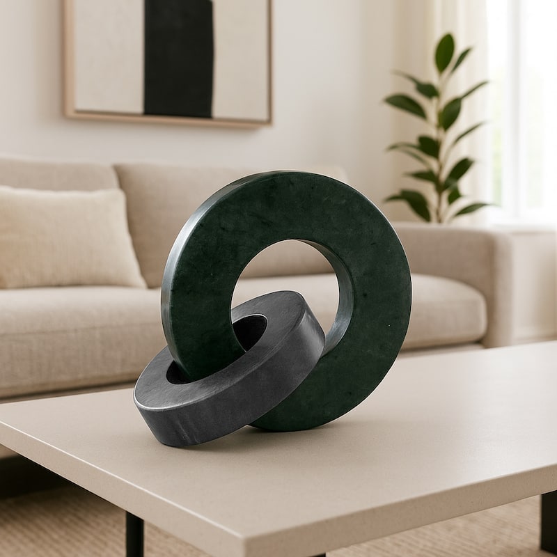 Marble Decorative Object Contemporary Interlocking Ring Sculpture - 7.75" x 4.5" x 6" - Green