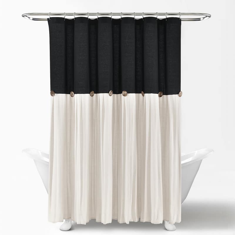 Lush Decor Two-tone Linen Button Shower Curtain