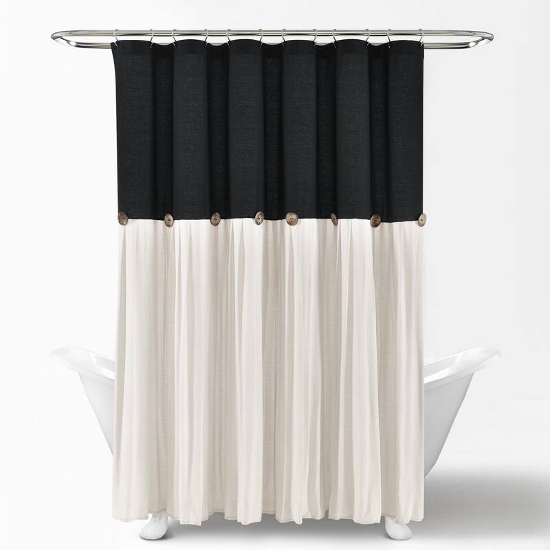 Lush Decor Two-tone Linen Button Shower Curtain