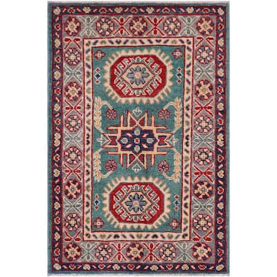 Tribal Kazak Shea Green/Gray Wool Rug - 2'0'' x 3'0''