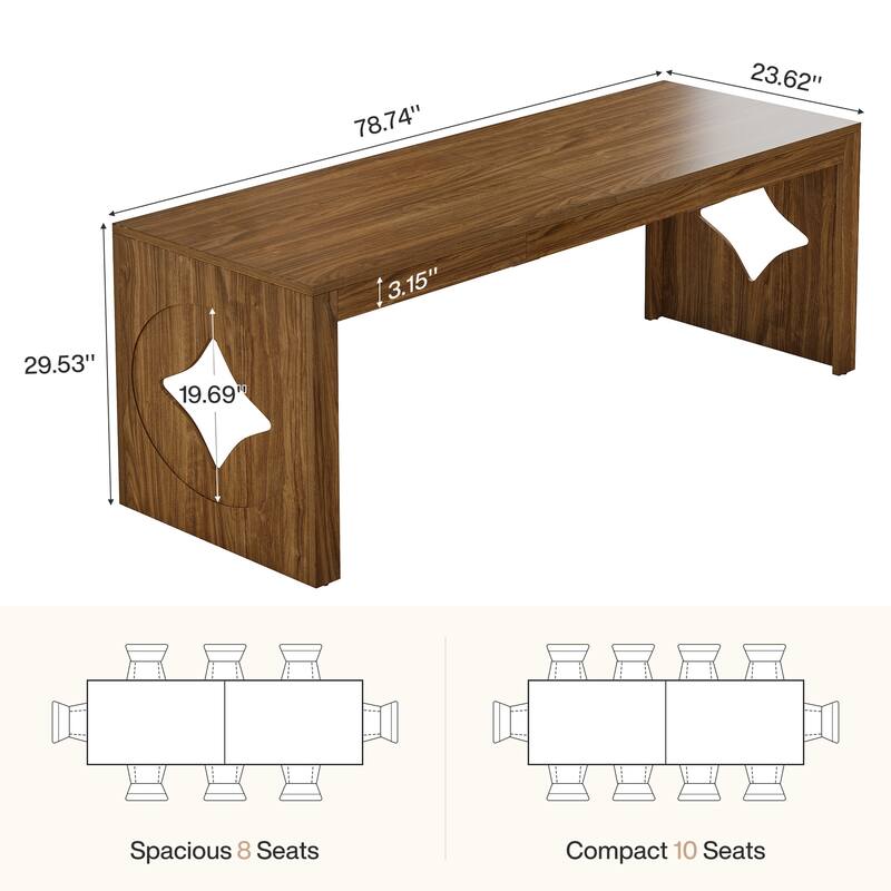 78.74" Long Wooden Dining Table for 6-8, Rectangular Kitchen Table