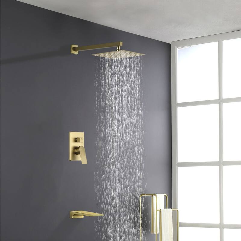 10 Inch Wall Mount Shower System with Waterfall Tub Spout Modern Rainfall Tub Shower Faucet With Rough-in Valve