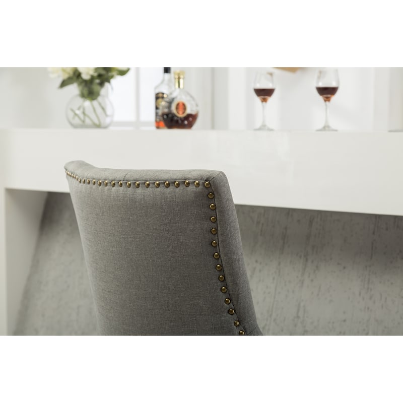 Luxurious Dressing Chair Gray Side Chair with Nailhead Trim, Vanity Chair Reception Chair with Wood Legs Set of 2