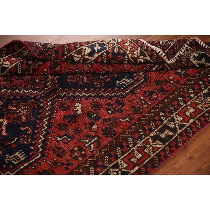 Tribal Shiraz Persian Antique Area Rug Hand-Knotted Wool Carpet - 3'2"x 4'10"