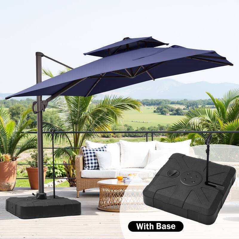 Outdoor 11 ft x 9 ft Aluminum Patio Cantilever Offset Umbrella with Base Stand