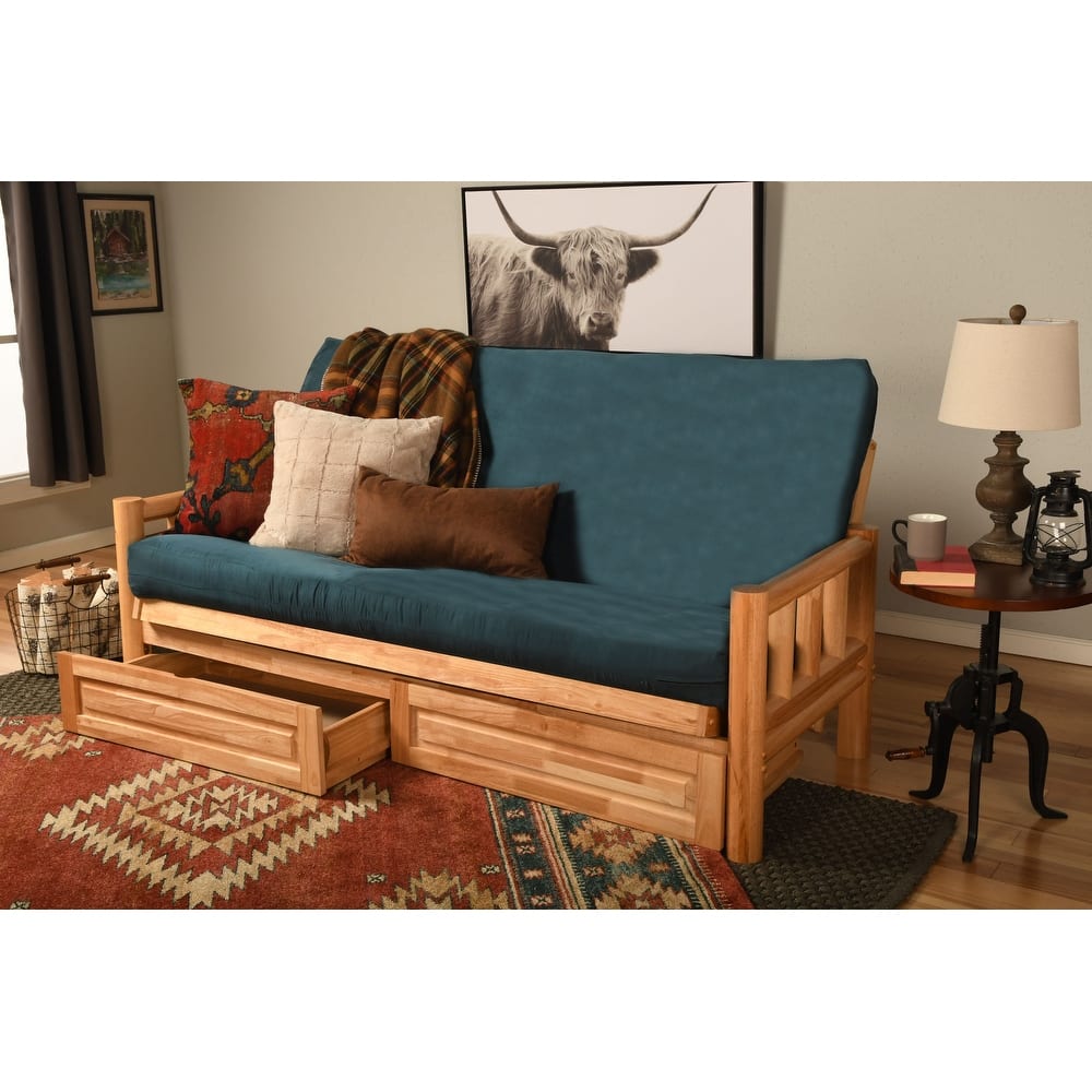 Somette Lodge Storage Futon Set in Natural Finish with Suede Mattress