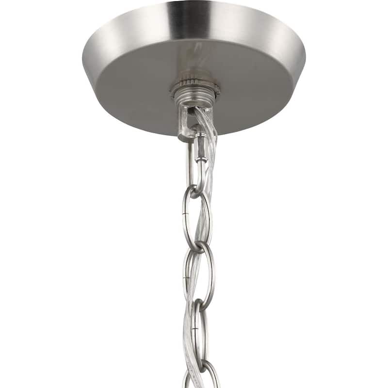 Vertex Collection Five-Light Brushed Nickel Etched White Contemporary Chandelier - 22.5 in x 22.5 in x 15.25 in