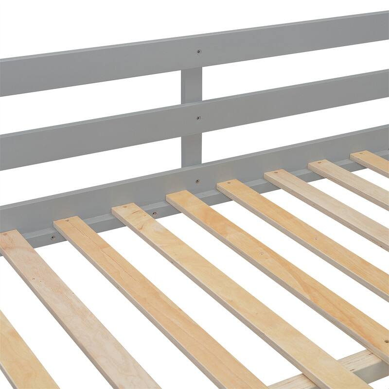 Twin Over Twin/Full Over Full Floor Bunk Bed with Drawers and 3 Storage Shelves, Solid Wood Low Bunk Bed Frame with Ladder