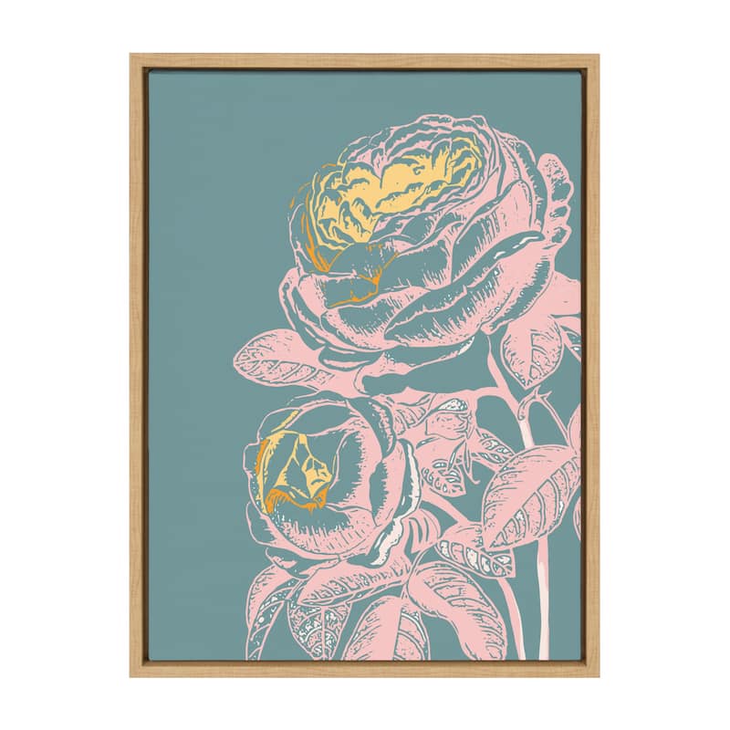 Kate and Laurel Sylvie Floral Teal Framed Canvas by Apricot and Birch - 18x24 - Plastic - Brown