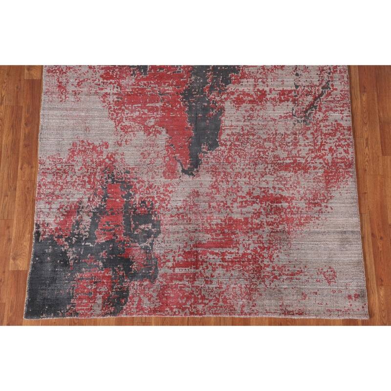Pink Abstract Area Rug Handmade Contemporary Wool Carpet - 5'1"x 8'3"