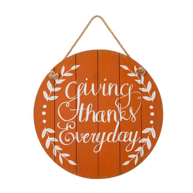 Glitzhome 15"D Wooden Thanksgiving Wall Sign - Orange