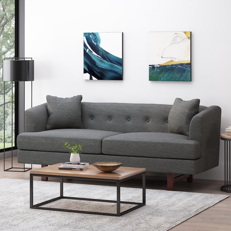73.5" Loveseat, Family Room Fabric Sofa, Tufted Upholstered Arm Couch with Wood Legs for Living Room Bedroom