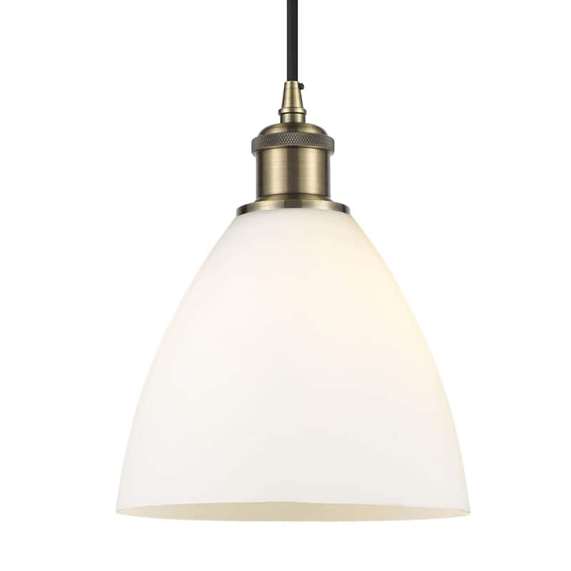 Innovations Lighting 516-1P-12-8 Bristol Pendant Bristol Glass 8" Wide - Antique Brass / Matte White