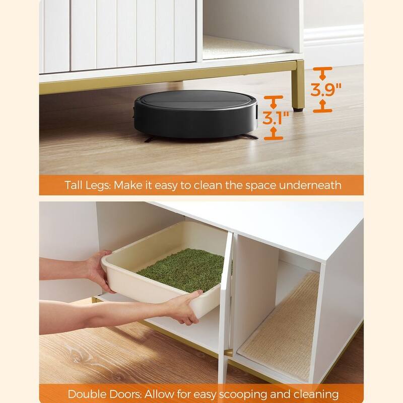 Wooden Enclosed Cat Litter Box Cabinet with Storage and Ventilation