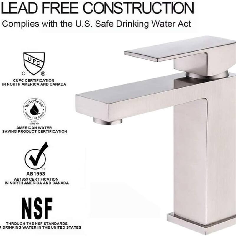 Bathroom Faucet with Single Handle, Pop-Up Drain & Hoses - Solid Brass