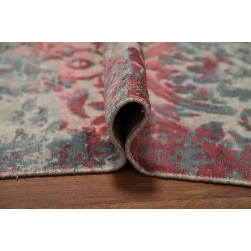 Hand Knotted Oriental Viscose Silk Carpet Modern Abstract Pink Abstract Area Rug - 6' 4'' X 4' 1''