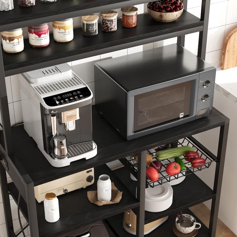 Kitchen Buffet Table with Large Storage with Power Outlet