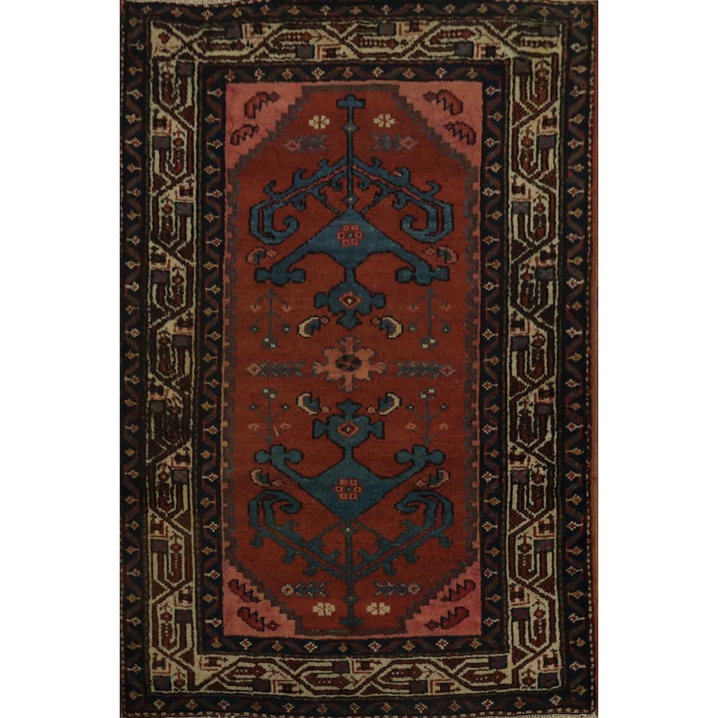 Hand Knotted Oriental 100% Wool Carpet Traditional Geometric Red Malayer Area Rug - 3' 9'' X 2' 6''
