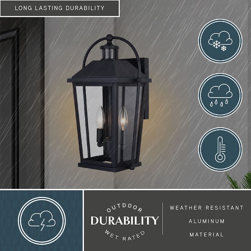 Lexington Aluminum Black Motion Sensor Dusk to Dawn Outdoor Wall Light Clear Glass
