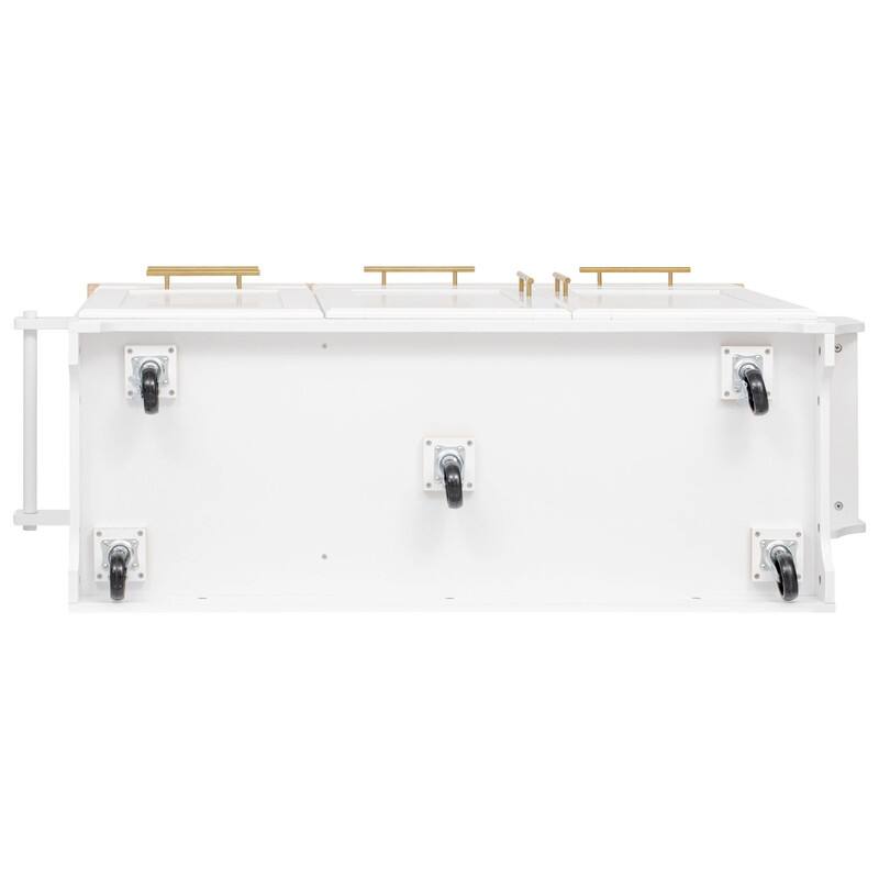 59" Rolling Kitchen Island on Wheels with Trash Can Storage Cabinet, Island Table for Kitchen with Power Outlet, Storage Rack