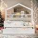 preview thumbnail 1 of 25, Modern Twin Size Wooden House Bed Kids Bed with Trundle and Shelf,Playhouse Design White