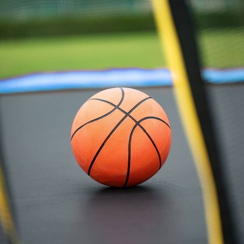 15FT Trampoline with Basketball Hoop Inflator and Ladder, 6pcs safety new pole Sleeves