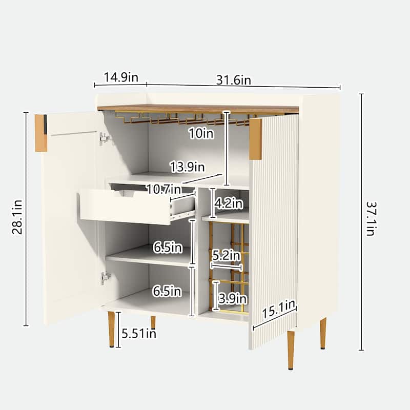 31.6'' Modern Coffee Bar Cabinet with Wine Racks and Storage Drawer
