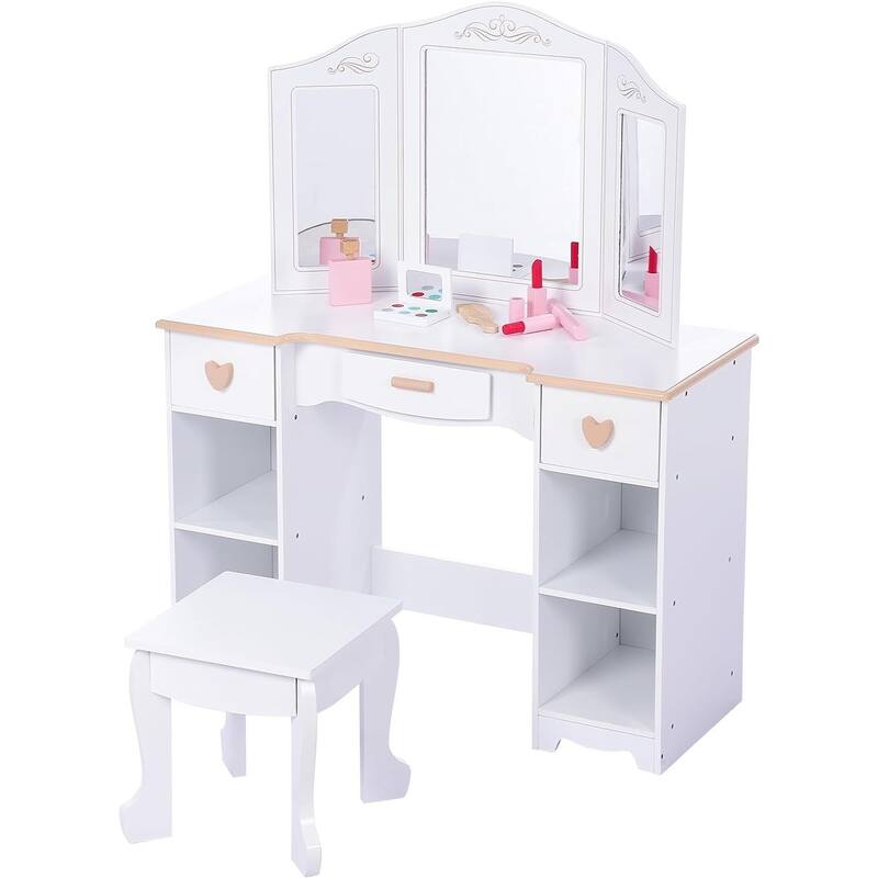 Kids Vanity Set with Mirror and Drawer Vanity Table and Chair Set