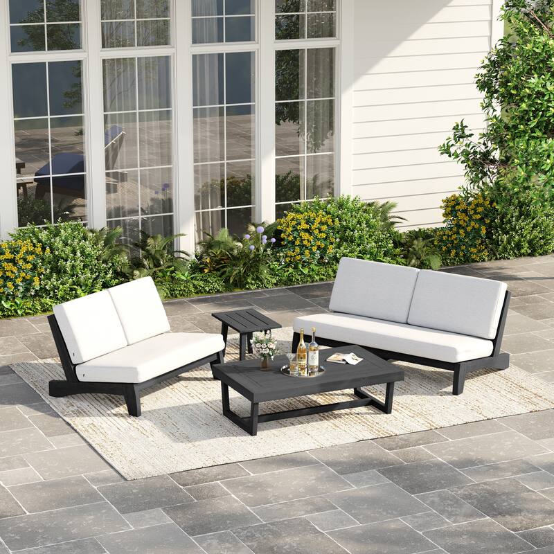 Casual Teak Outdoor Patio Conversation Set with Cushioned Sofa Loveaseat