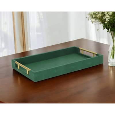 HomeRoots 16" Green Wood Wood Faux Shagreen Serving Tray With Handles
