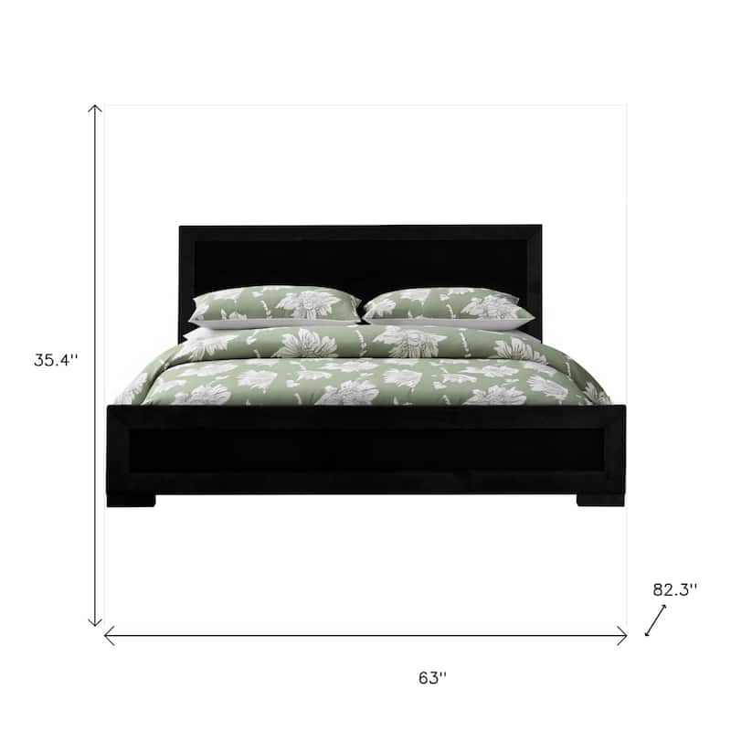 HomeRoots Black Inlaid Panels Solid Wood Queen Bed Frame
