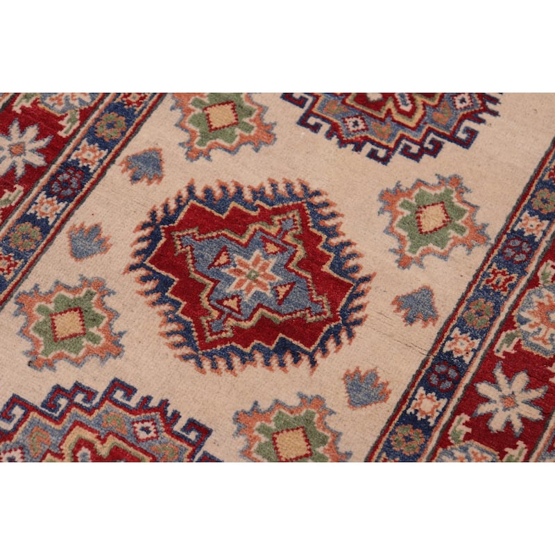 Tribal Kazak Dante Beige/Red Wool Runner - 2'8'' x 8'0''