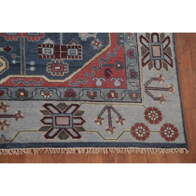 Blue Kazak Indian Area Rug Hand-Knotted Geometric Wool Carpet - 8'1" x 9'9"