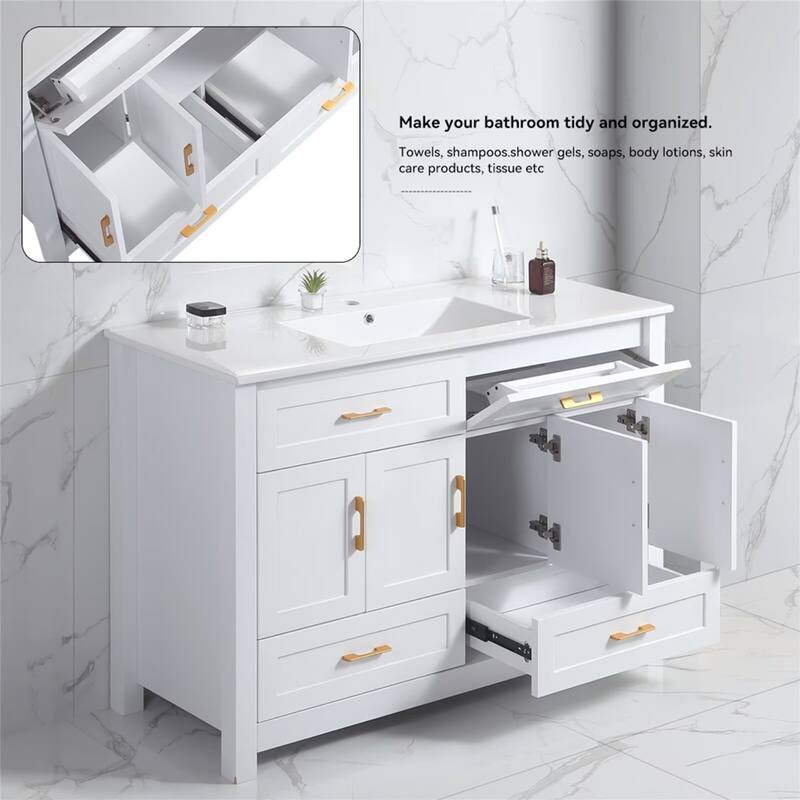 48" Bathroom Vanity with Ceramic Sink Combo, Abundant Storage Cabinet