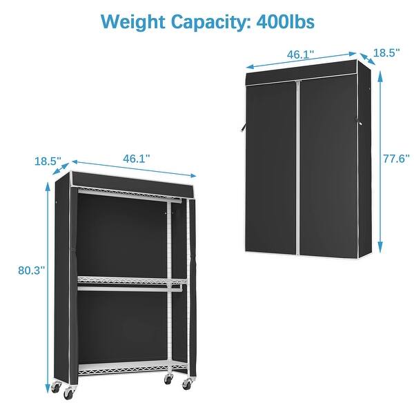 Heavy Duty Rolling Garment Rack with Cover Clothing Rack Portable ...