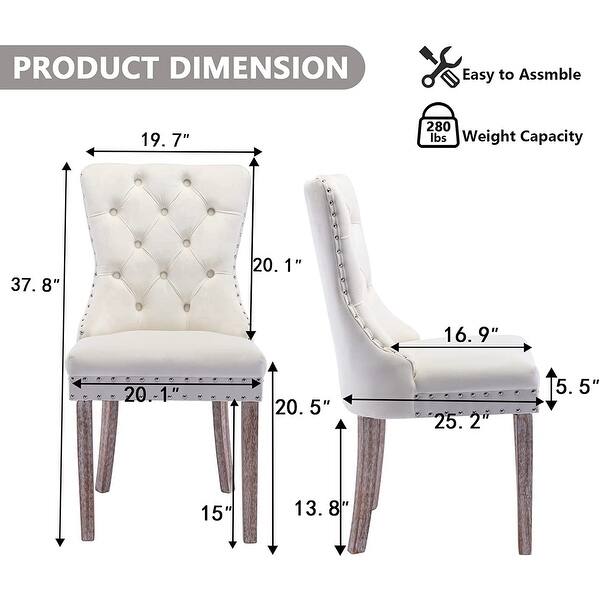 Set of 2 Velvet Tufted Upholstered Dining Chairs with Nailhead Trim and ...