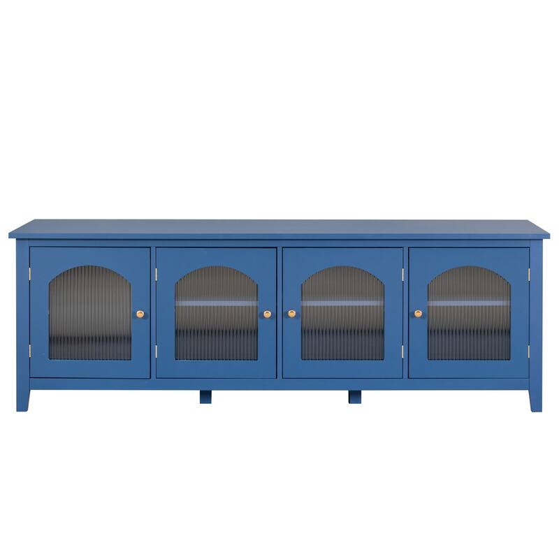 Retro Modern TV Stand with 3 Storage Cabinets and Rainbow Doors for Living Room Home Theater and Studio​