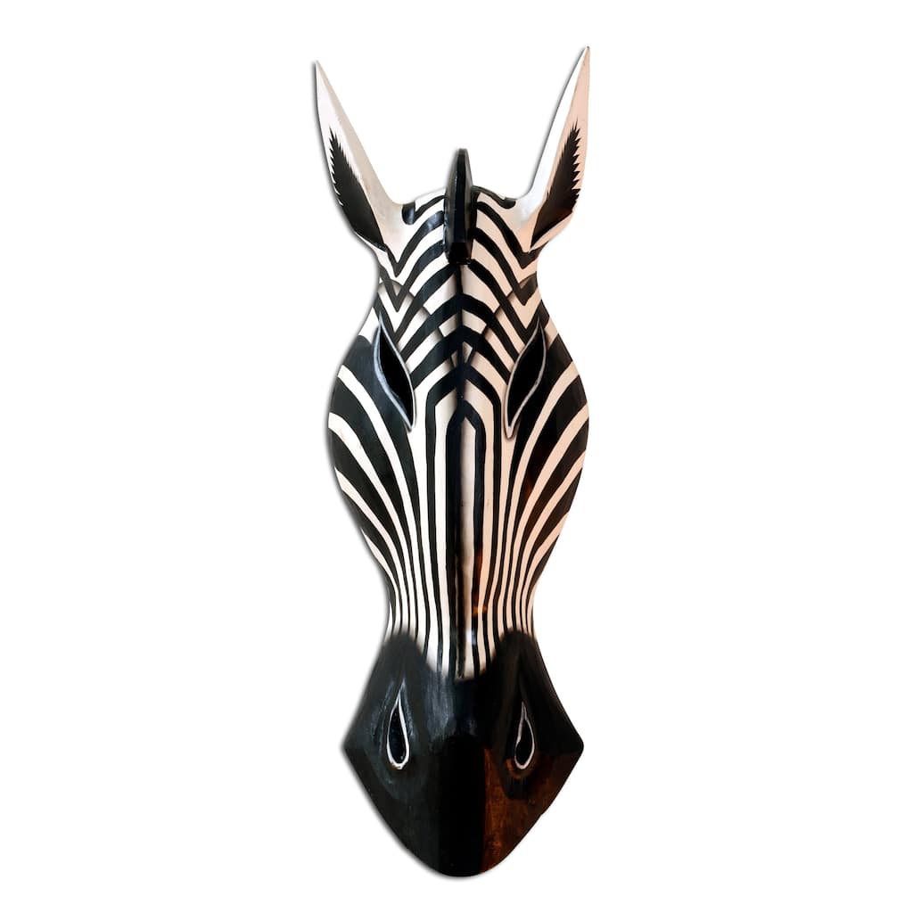 Wooden Tribal Zebra Mask Black White Stripe Hand Carved Wall Plaque Hanging Home Decor Accent Art Unique Sculpture Decoration