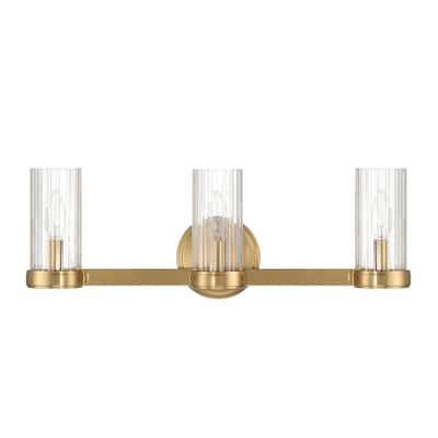 Izzy Metal and Clear Ribbed Glass 3-Light Vanity Light - 22.0"L x 4.5"W x 8.0"H