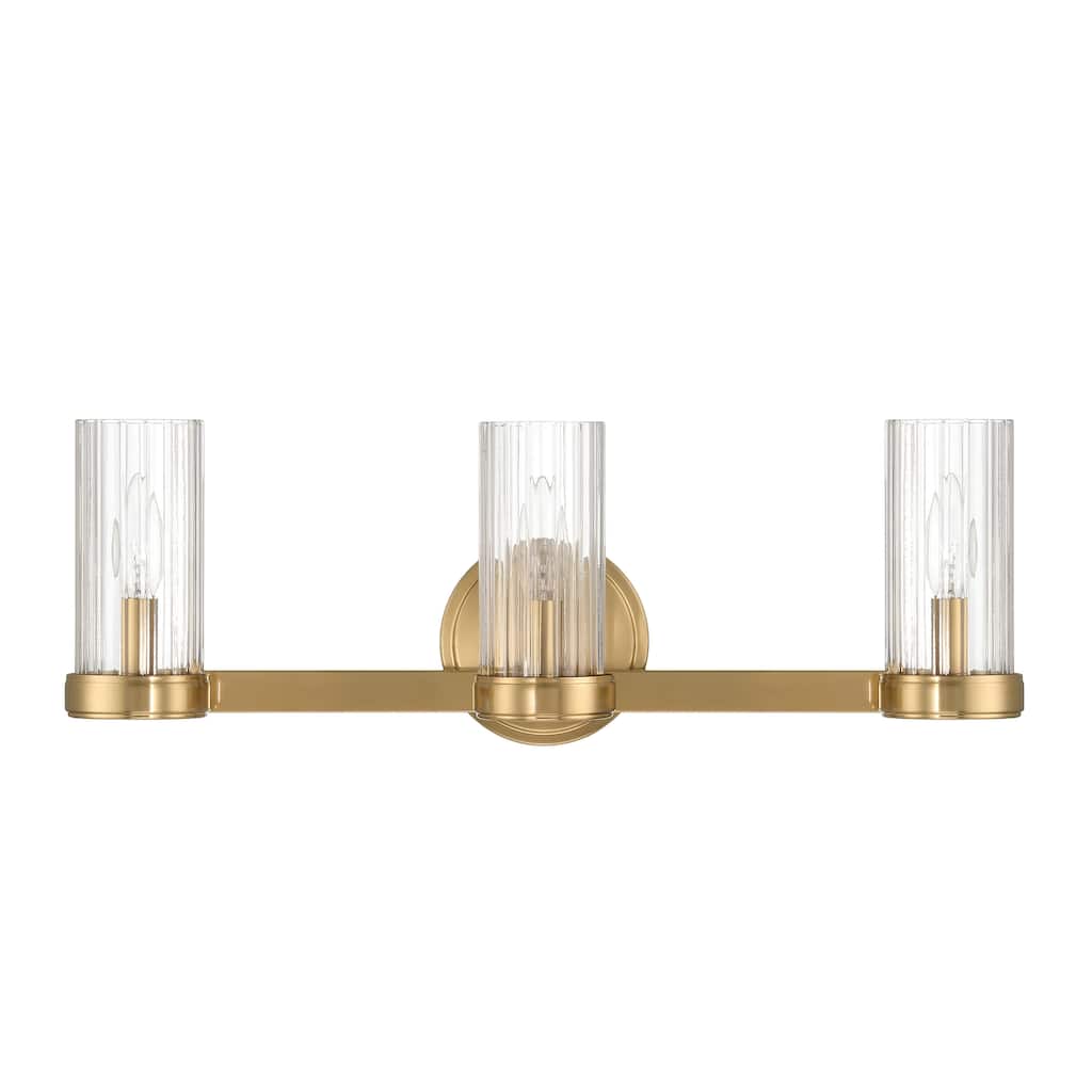 Izzy Metal and Clear Ribbed Glass 3-Light Vanity Light - 22.0"L x 4.5"W x 8.0"H