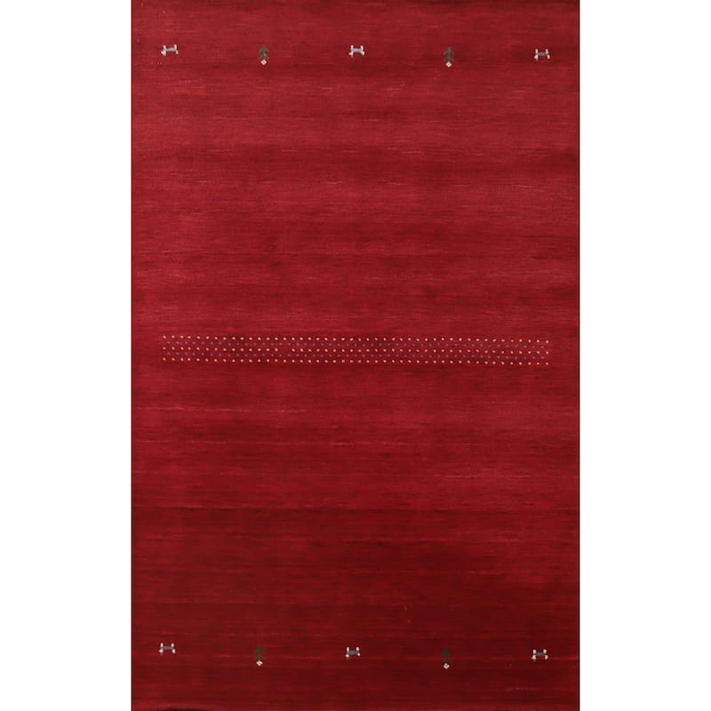 Hand Knotted Oriental 100% Wool Carpet Tribal Animal Pictorial Red Gabbeh Area Rug - 7' 7'' X 5' 4''