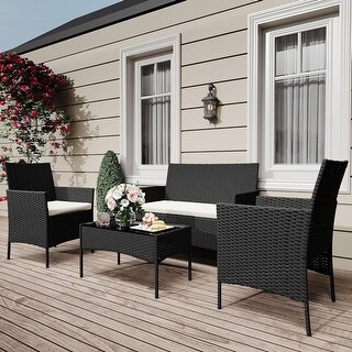 4-Piece Patio Furniture Set Rattan Outdoor Furniture with 2 Chairs ...