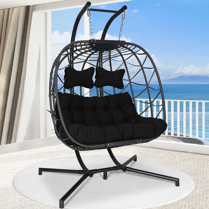 FINCATI Outdoor Double Egg Chair, 700 lbs Indoor Double Egg Chair Swing, Oversized Swing Chair, Cozy Hanging Egg Chair - Black