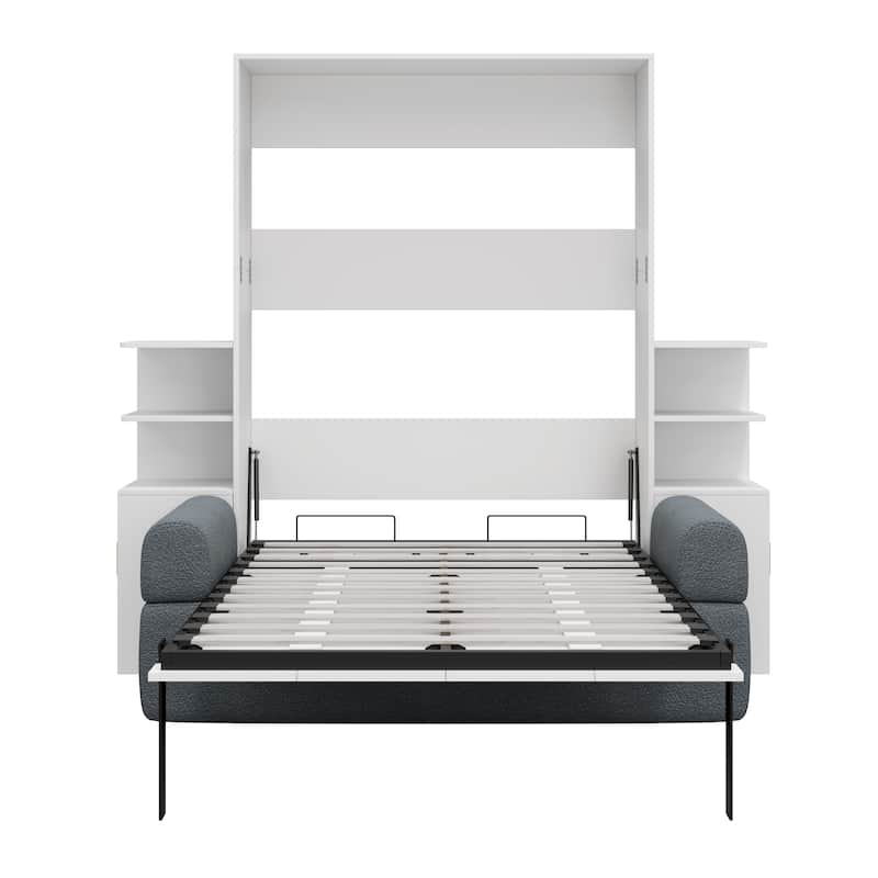 Queen Murphy Bed with Sofa Side Cabinets and Open Shelves