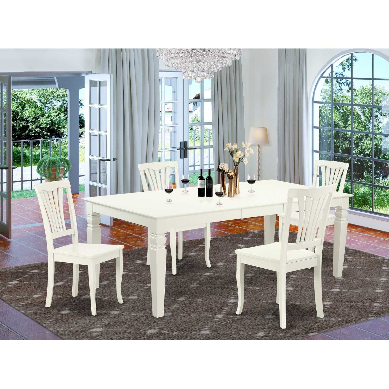 Rustic Dining Set 5pc Rectangular Table w/ Leaf & 4 Chairs - 66/84 Inch