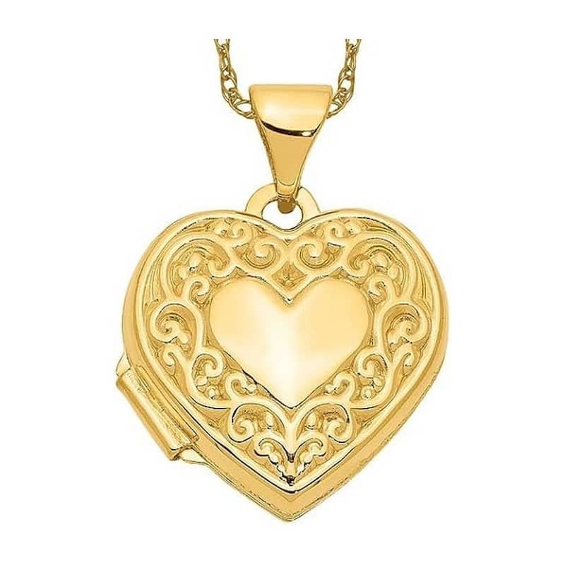 14k Yellow or White Gold 18" 21x15.4mm Heart Scroll Photo Locket Necklace