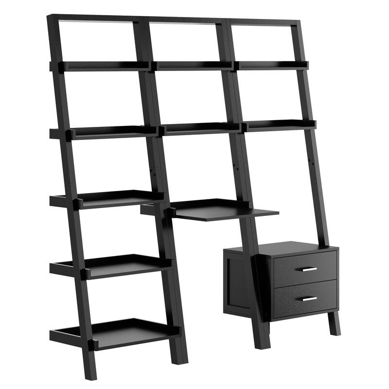 3-Piece Leaning Desk and Shelf Set - 69.25" - Black