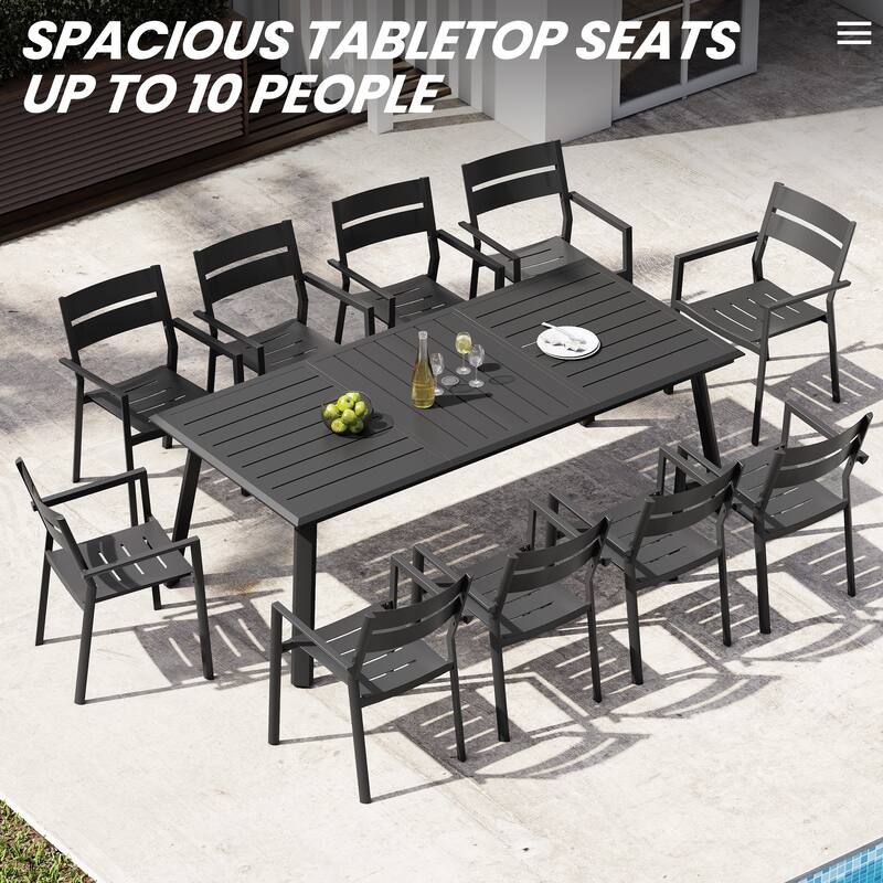 Outdoor Rectangle Aluminum Dining Table with Umbrella Hole