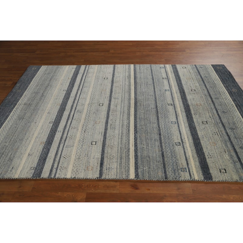 Gabbeh Indian Area Rug Handmade Bedroom Grey Wool Carpet - 5'3" x 7'6"