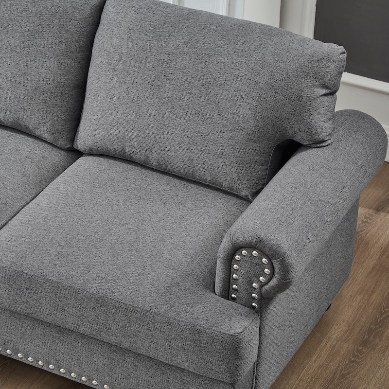 83" Classic Tufted Sofa - 3-Seater Fabric Couch with Nailhead Trim, Polyester Upholstery & Solid Wood Frame for Living Room